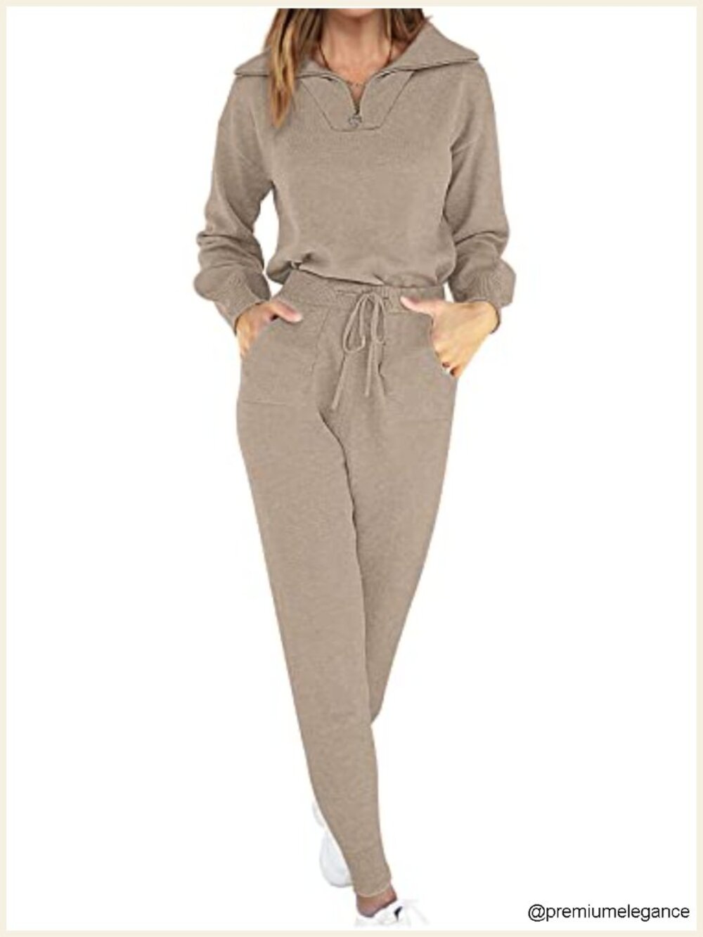 2 Piece Knit Lounge Set Mock Neck Pullover Jogger Pants Travel Outfit